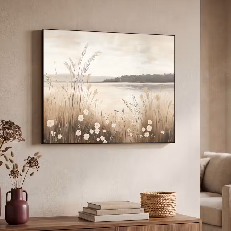 Meer - Water - Natuur - Beige Textielframe zwart klein -sfeer3