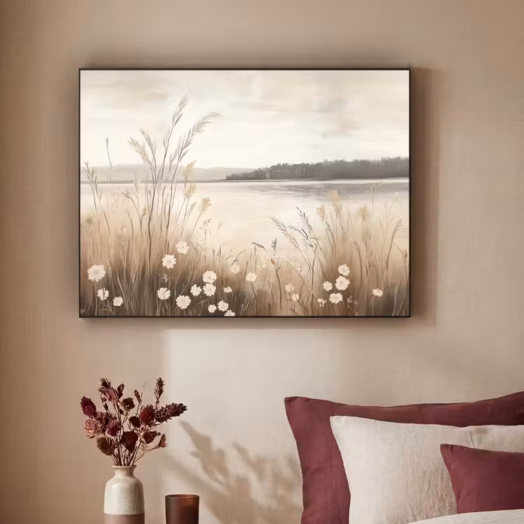 Meer - Water - Natuur - Beige Textielframe zwart klein -sfeer1