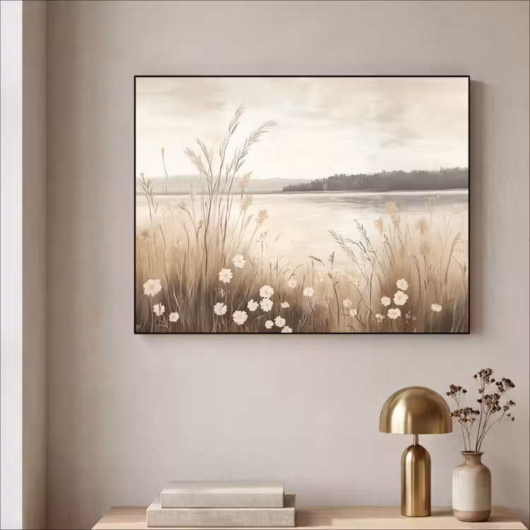 Meer - Water - Natuur - Beige Textielframe zwart klein -sfeer2