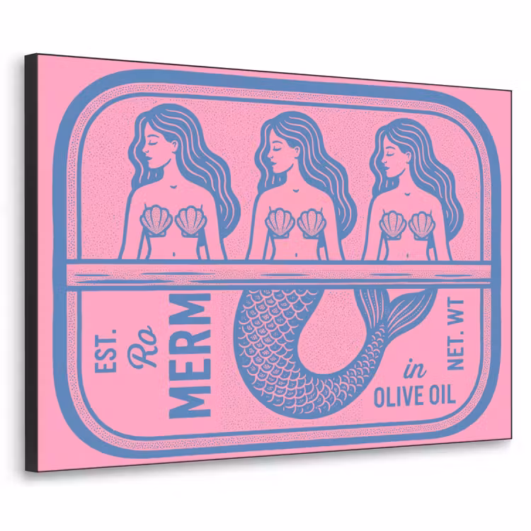Meermin - Sardineblik - Illustratie - Roze - Retro Textielframe zwart klein -3d