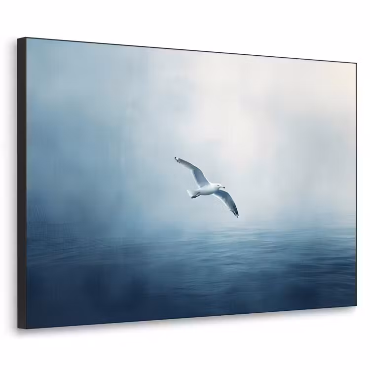Meeuw - Wit - Zee - Mistig Textielframe - compleet frame klein -3d