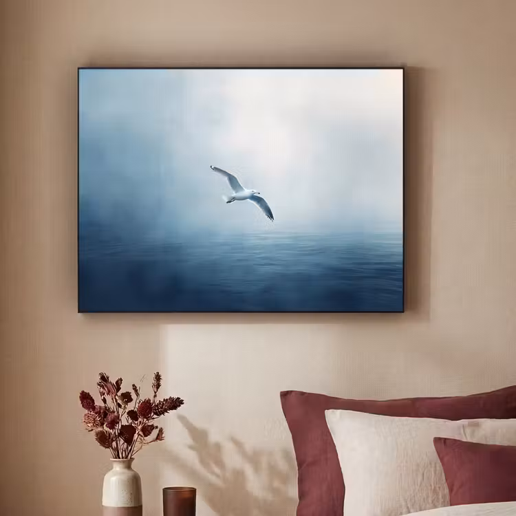 Meeuw - Wit - Zee - Mistig Textielframe - compleet frame klein -sfeer1