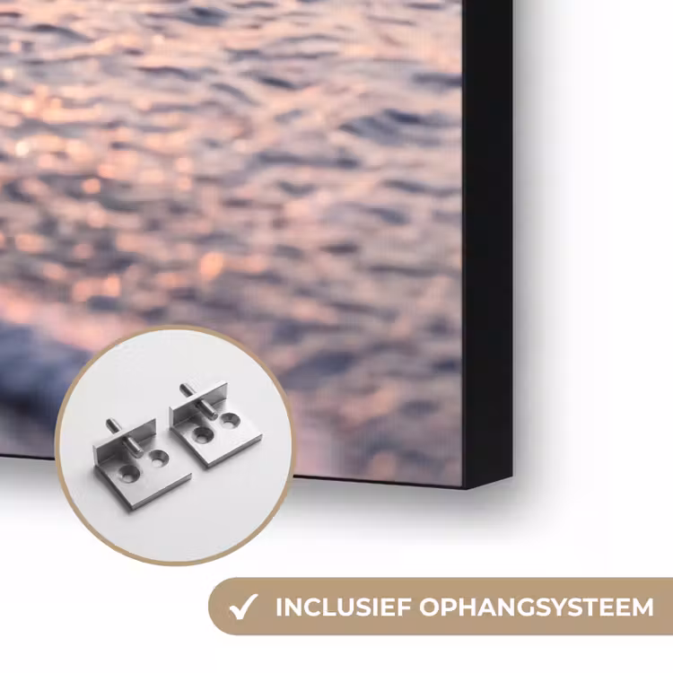 Meeuwen - Strand - Zee - Roze Textielframe zwart klein -USP_ophangsysteemNL