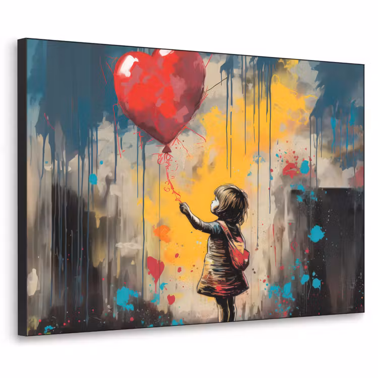 Meisje - Ballon - Hart - Graffiti Textielframe zwart klein -3d
