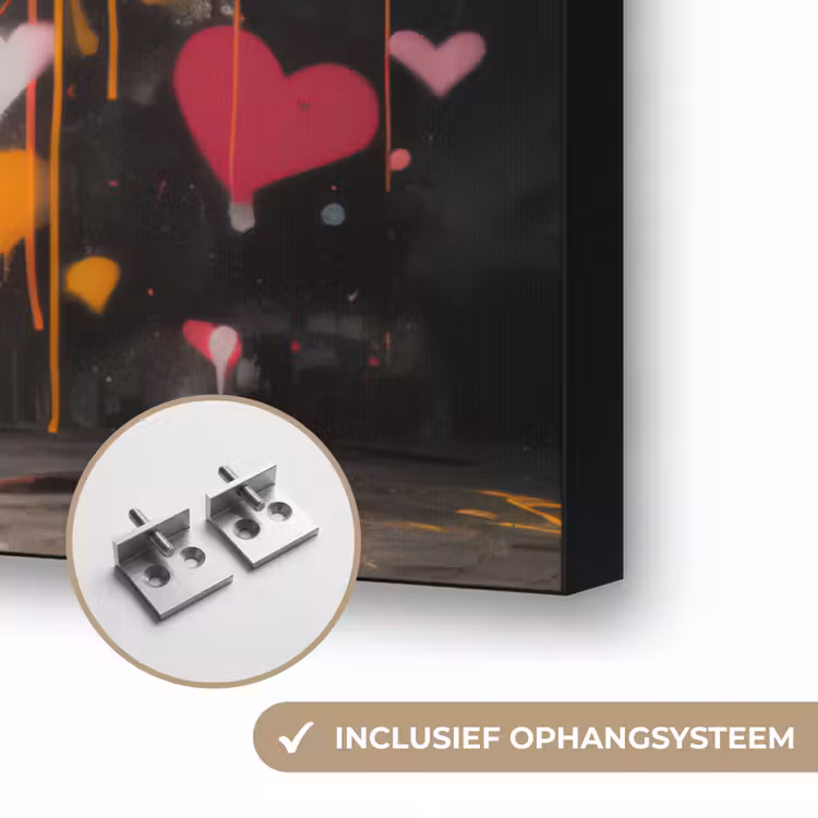 Meisje - Hart - Graffiti - Kunst - Kleuren - Rood Textielframe zwart klein -USP_ophangsysteemNL