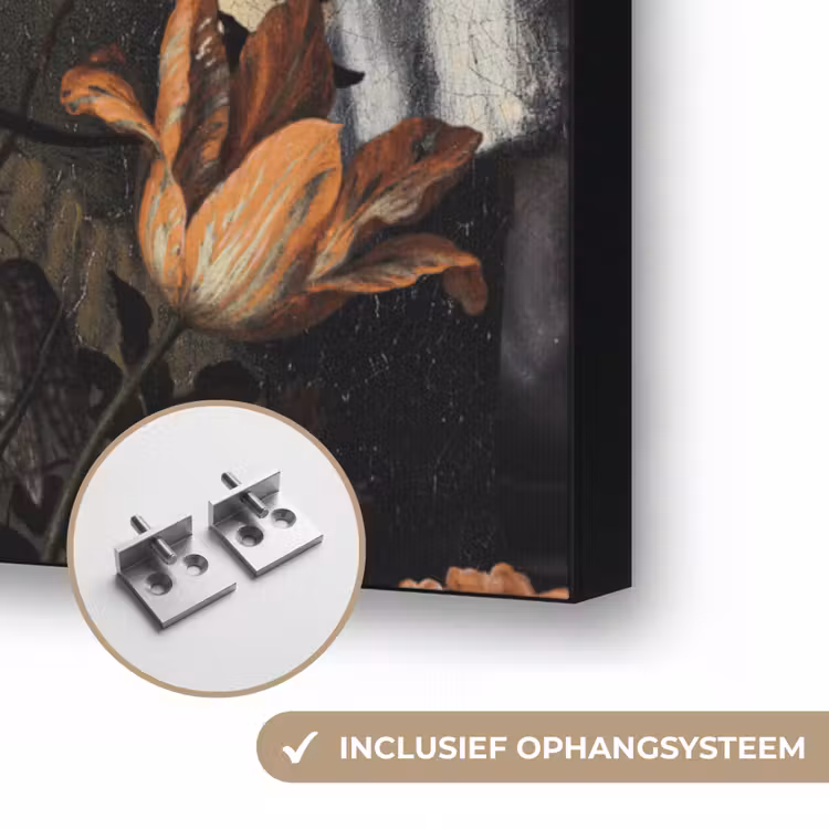 Meisje met de parel - Johannes Vermeer - Bloemen Textielframe zwart klein -USP_ophangsysteemNL