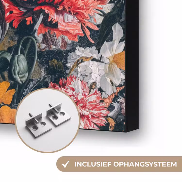 Meisje met de parel - Johannes Vermeer - Bloemen Textielframe zwart klein -USP_ophangsysteemNL