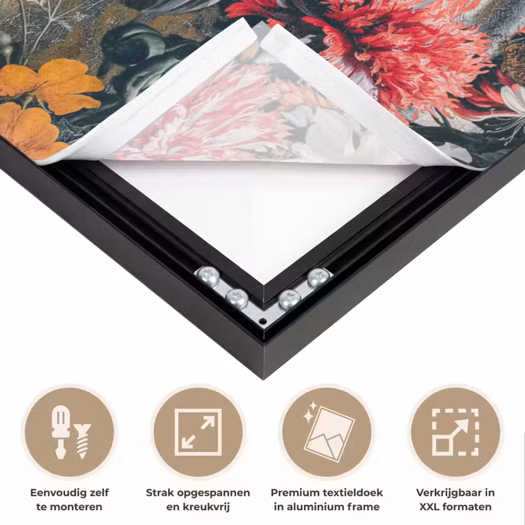Meisje met de parel - Johannes Vermeer - Bloemen Textielframe zwart klein -USP_feed_closeupNL
