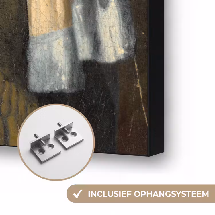 Meisje met de parel - Johannes Vermeer - Goud Textielframe zwart klein -USP_ophangsysteemNL