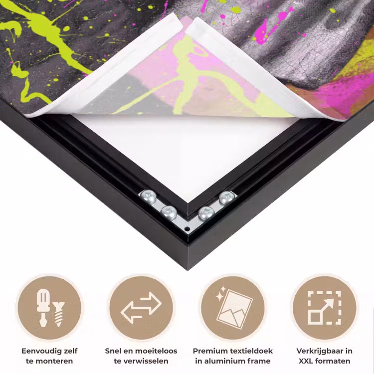 Meisje met de parel - Johannes Vermeer - Neon Textielframe zwart klein -USP_closeupNL