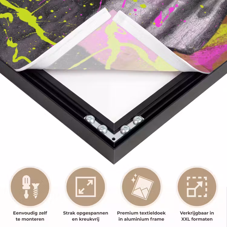 Meisje met de parel - Johannes Vermeer - Neon Textielframe zwart klein -USP_feed_closeupNL