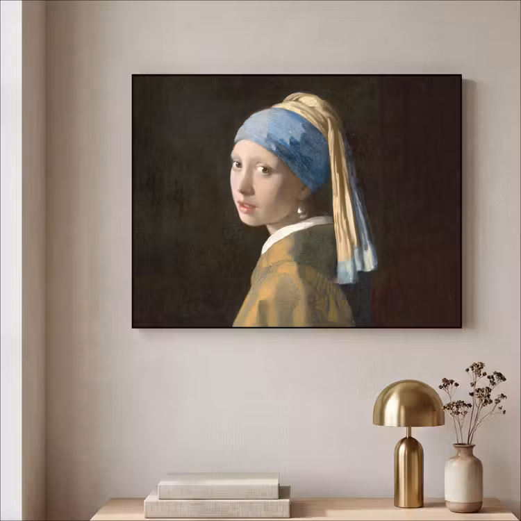 Meisje met de parel - Schilderij - Oude meesters - Vermeer Textielframe zwart klein -sfeer2