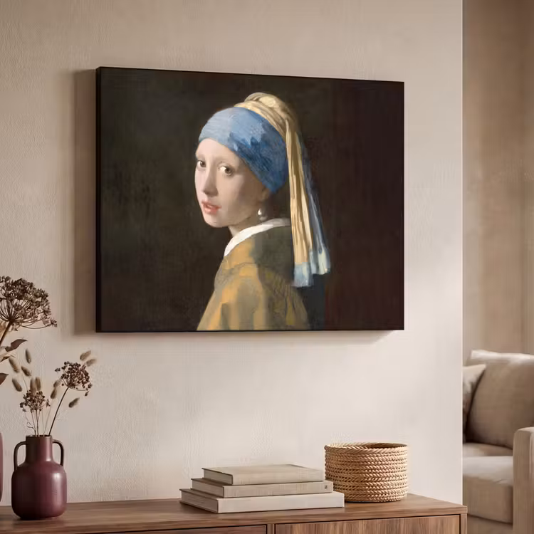 Meisje met de parel - Schilderij - Oude meesters - Vermeer Textielframe zwart klein -sfeer3