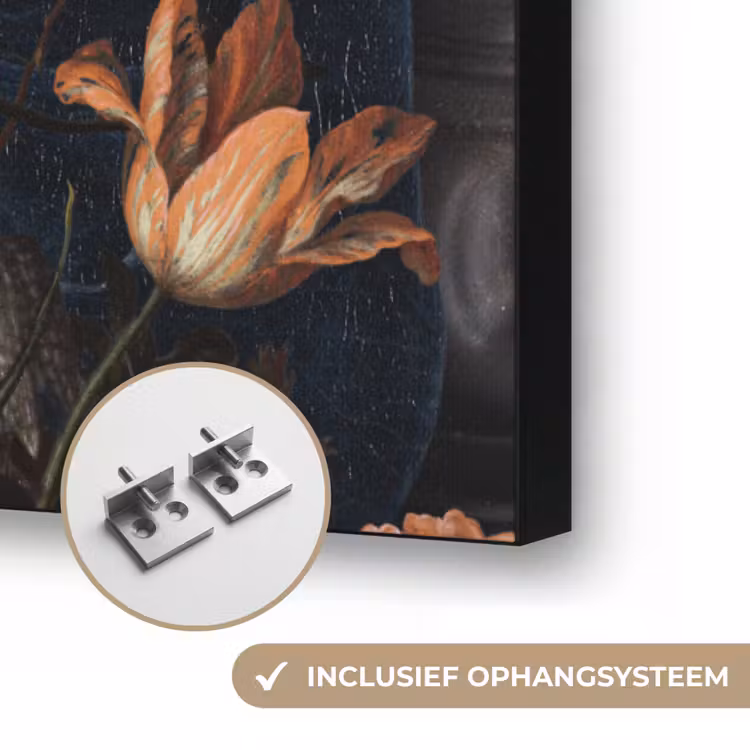 Melkmeisje - Johannes Vermeer - Bloemen - Blauw Textielframe zwart klein -USP_ophangsysteemNL