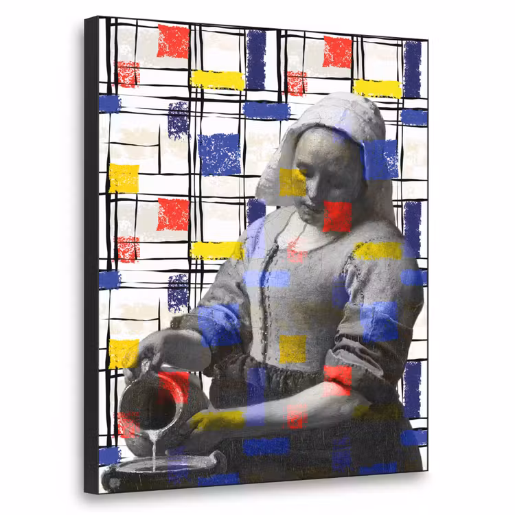 Melkmeisje - Mondriaan - Collage Textielframe zwart klein -3d