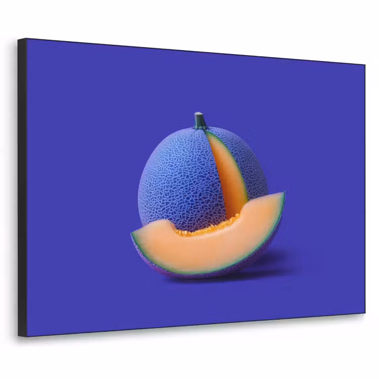 Meloen - Blauw - Oranje - Kunstzinnig Textielframe zwart klein -3d