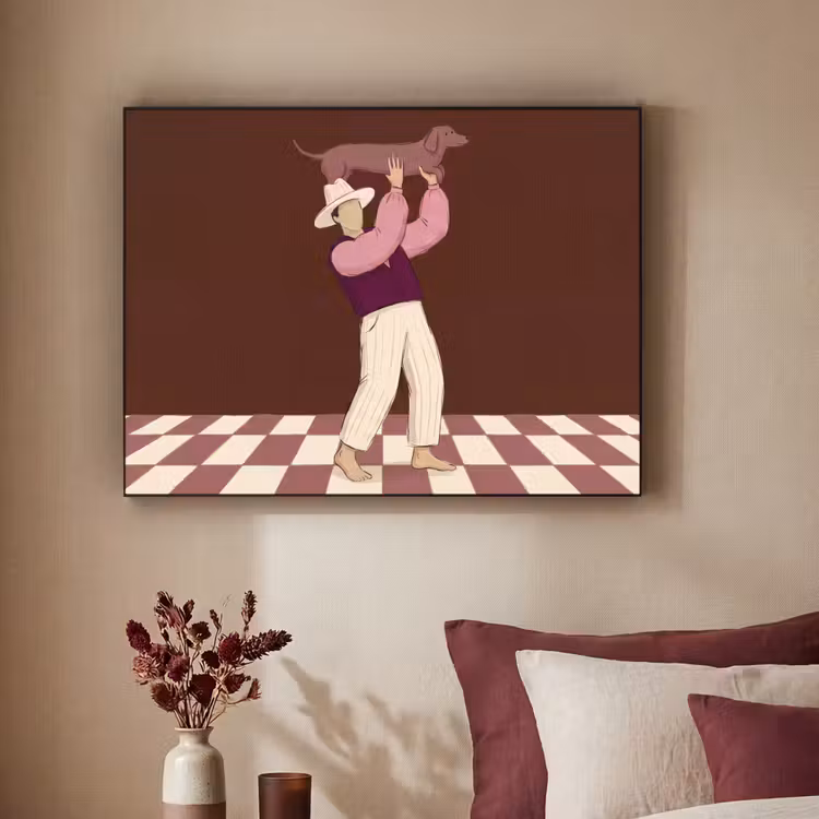 Mens - Hond - Dieren - Abstract - Roze Textielframe zwart klein -sfeer1