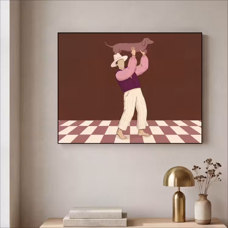 Mens - Hond - Dieren - Abstract - Roze Textielframe zwart klein -sfeer2