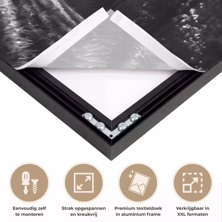 Mens - Hond - Natuur - Zwart-wit - Silhouet Textielframe zwart klein -USP_feed_closeupNL