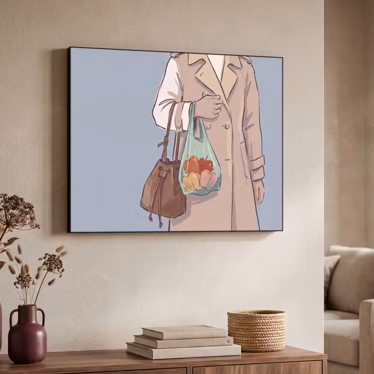 Mensen - Boodschappen - Stadsleven - Modern - Kleurrijk Textielframe zwart klein -sfeer3