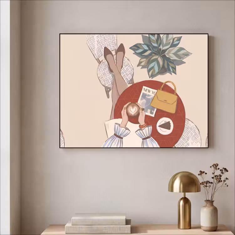 Mensen - Cafe - Koffie - Stadsleven - Modern Textielframe zwart klein -sfeer2