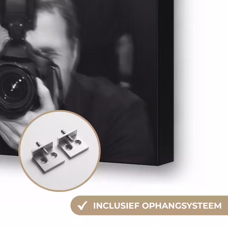 Mensen - Camera - Flitslicht - Zwart-wit - Media Textielframe zwart klein -USP_ophangsysteemNL