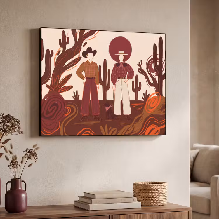 Mensen - Cowboykleding - Westerse stijl - Illustratie - Bruin Textielframe zwart klein -sfeer3
