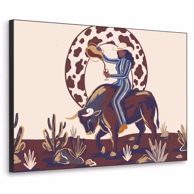 Mensen - Dieren - Cowboy - Abstract - Kleurrijk Textielframe zwart klein -3d