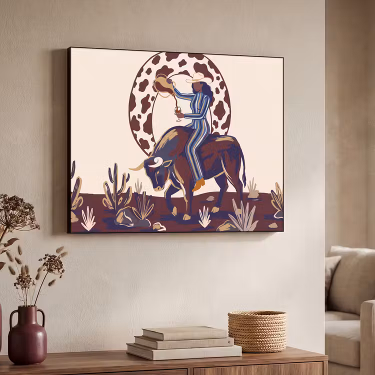 Mensen - Dieren - Cowboy - Abstract - Kleurrijk Textielframe zwart klein -sfeer3