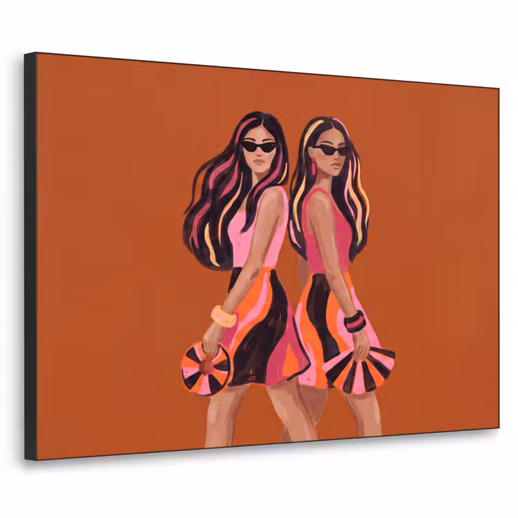 Mensen - Duo - Mode - Illustratie - Kleurrijk Textielframe zwart klein -3d