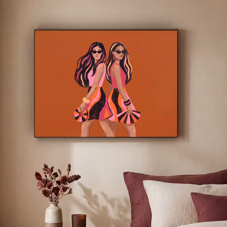 Mensen - Duo - Mode - Illustratie - Kleurrijk Textielframe zwart klein -sfeer1