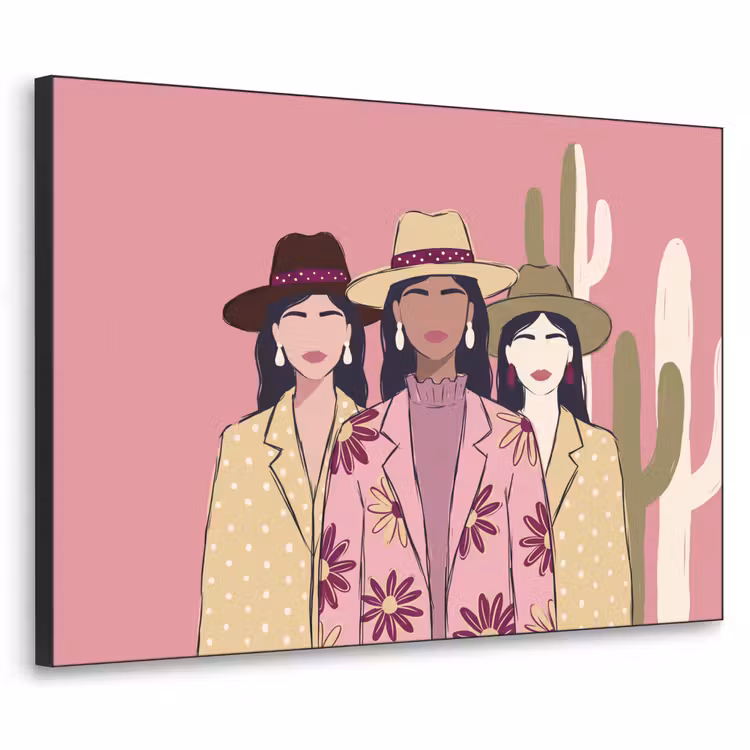 Mensen - Hoeden - Abstract - Roze - Portret Textielframe zwart klein -3d