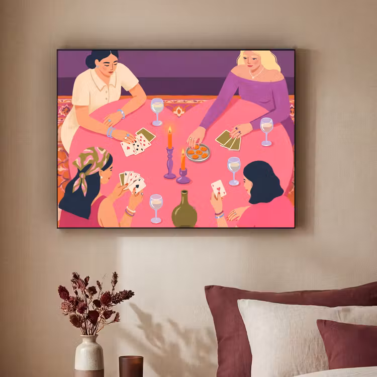 Mensen - Kaartspel - Interieur - Modern - Kleurrijk Textielframe zwart klein -sfeer1