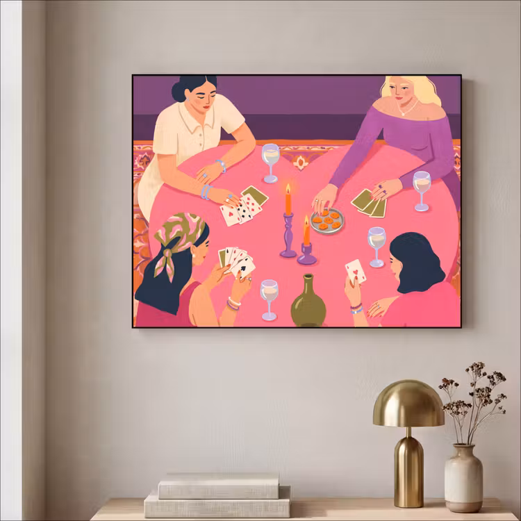 Mensen - Kaartspel - Interieur - Modern - Kleurrijk Textielframe zwart klein -sfeer2