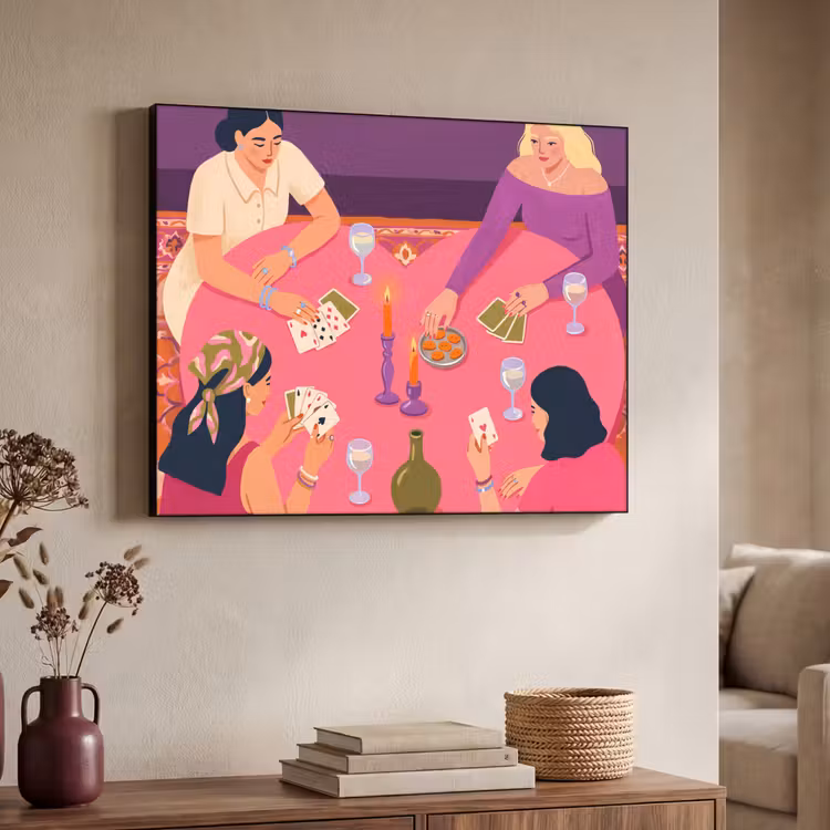 Mensen - Kaartspel - Interieur - Modern - Kleurrijk Textielframe zwart klein -sfeer3