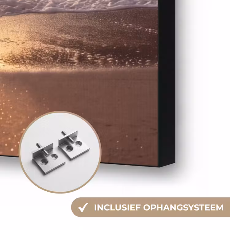 Mensen - Oceaan - Zonsondergang - Kust - Goud Textielframe zwart klein -USP_ophangsysteemNL