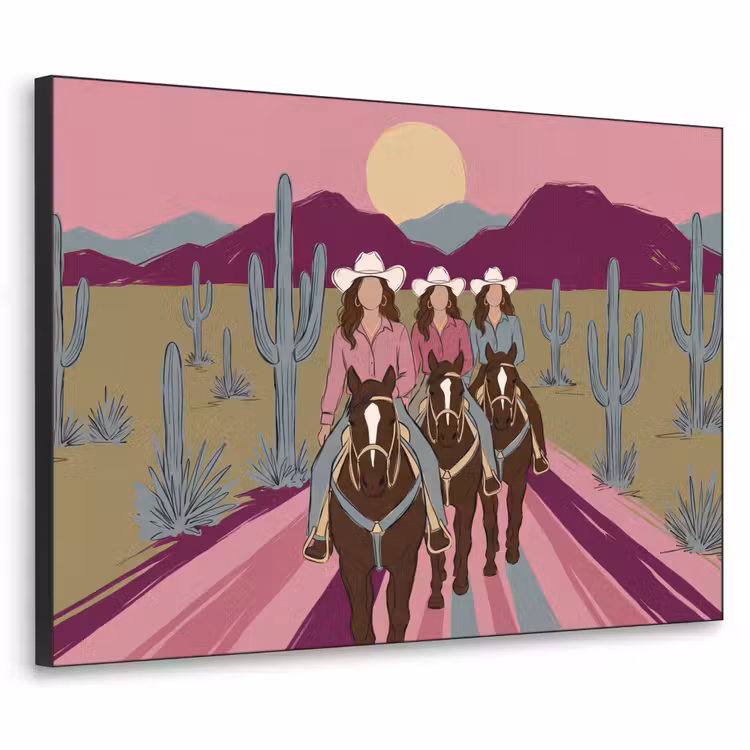 Mensen - Paard - Woestijn - Abstract - Roze Textielframe zwart klein -3d