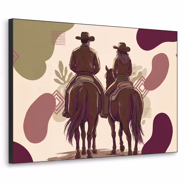 Mensen - Ruiters - Western - Illustratie - Bruin Textielframe zwart klein -3d