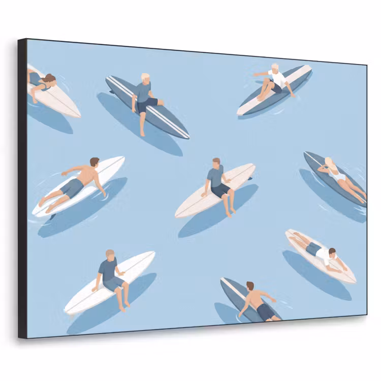 Mensen - Surfen - Water - Zomer - Illustratie Textielframe zwart klein -3d