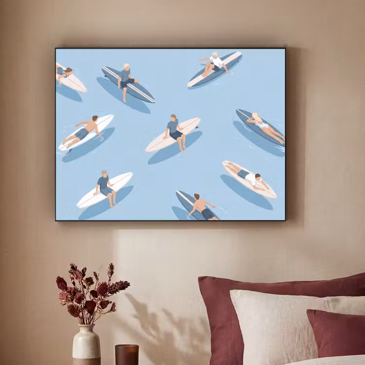 Mensen - Surfen - Water - Zomer - Illustratie Textielframe zwart klein -sfeer1