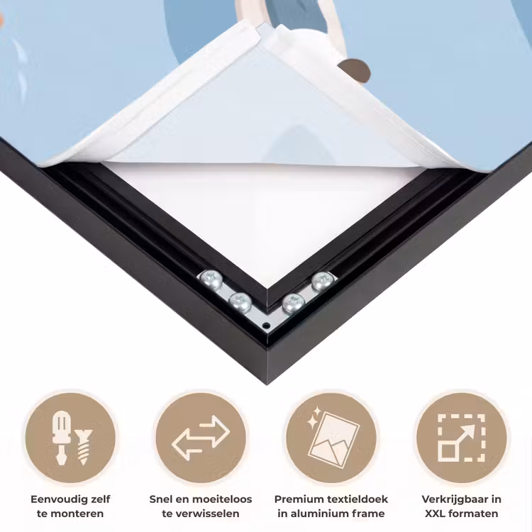 Mensen - Surfen - Water - Zomer - Illustratie Textielframe zwart klein -USP_closeupNL