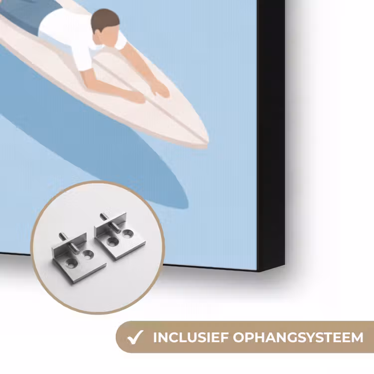 Mensen - Surfen - Water - Zomer - Illustratie Textielframe zwart klein -USP_ophangsysteemNL