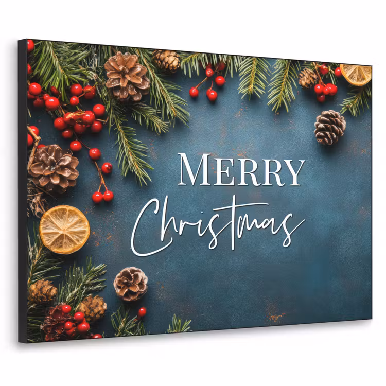 Merry Christmas - Blauw - Kerst - Winter Textielframe - compleet frame klein -3d
