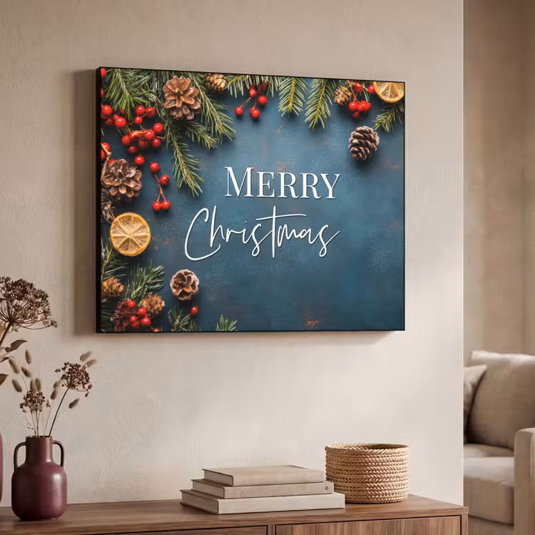 Merry Christmas - Blauw - Kerst - Winter Textielframe - compleet frame klein -sfeer3