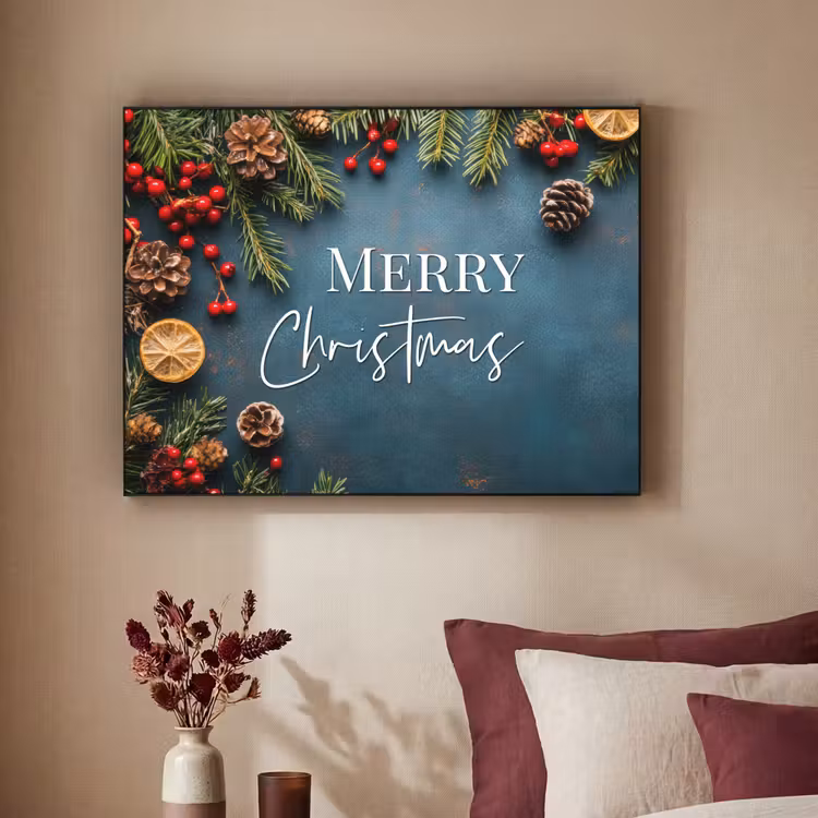 Merry Christmas - Blauw - Kerst - Winter Textielframe zwart klein -sfeer1