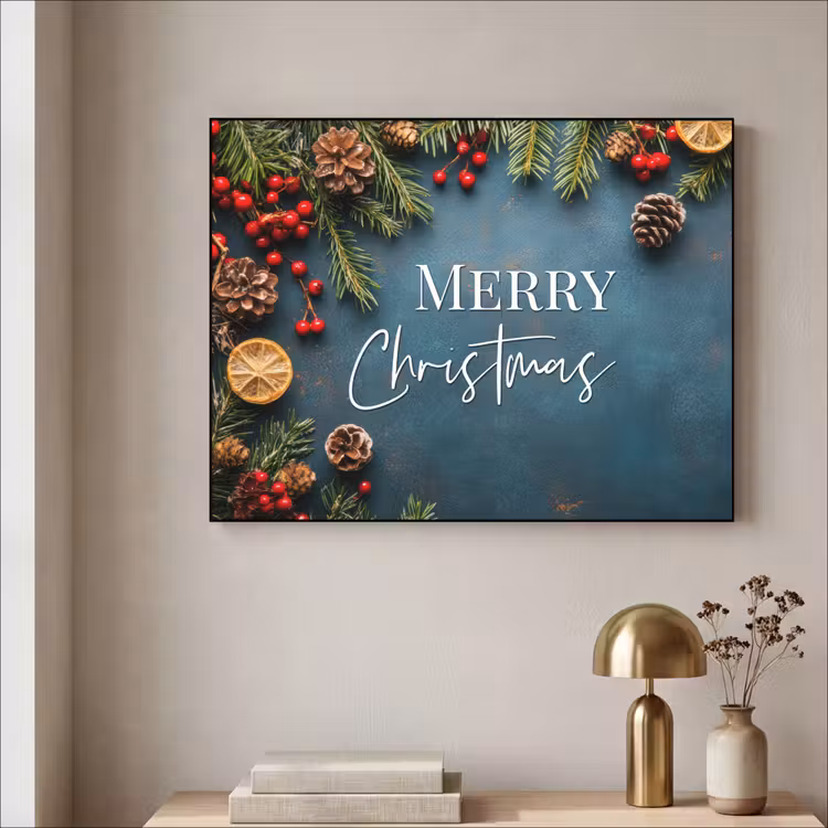 Merry Christmas - Blauw - Kerst - Winter Textielframe zwart klein -sfeer2