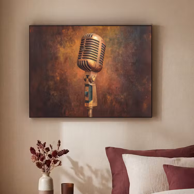 Microfoon - Bruin - Klassiek Textielframe zwart klein -sfeer1