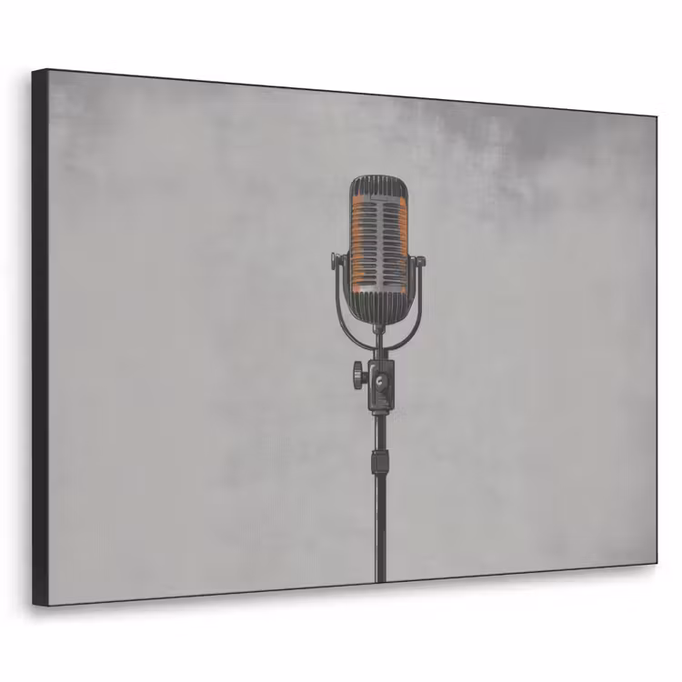 Microfoon - Vintage - Illustratie - Grijs Textielframe zwart klein -3d