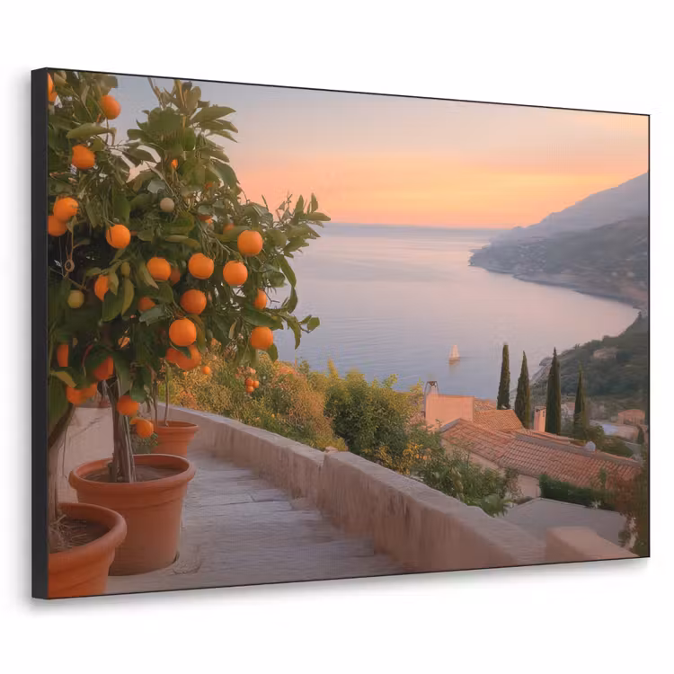 Middelandse zee - Sinaasappel - Heuvels - Zee Textielframe - compleet frame klein -3d