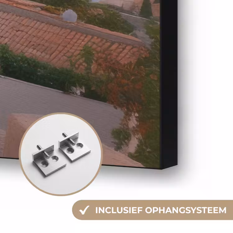 Middelandse zee - Sinaasappel - Heuvels - Zee Textielframe zwart klein -USP_ophangsysteemNL